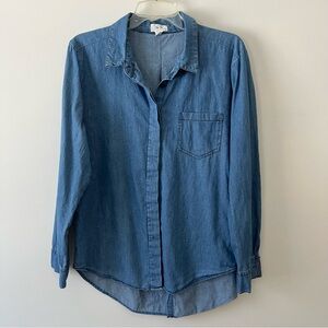 Per Se Chambray Button Down Shirt XL Blue